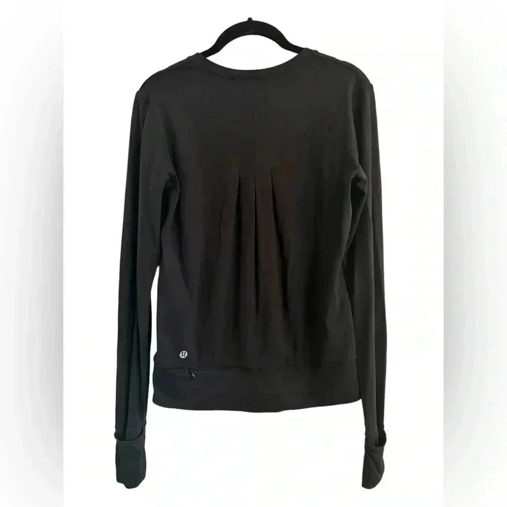 Lululemon Rush Hour Black Long Sleeve Thumb Hole Top Run Zip Pocket Size 2